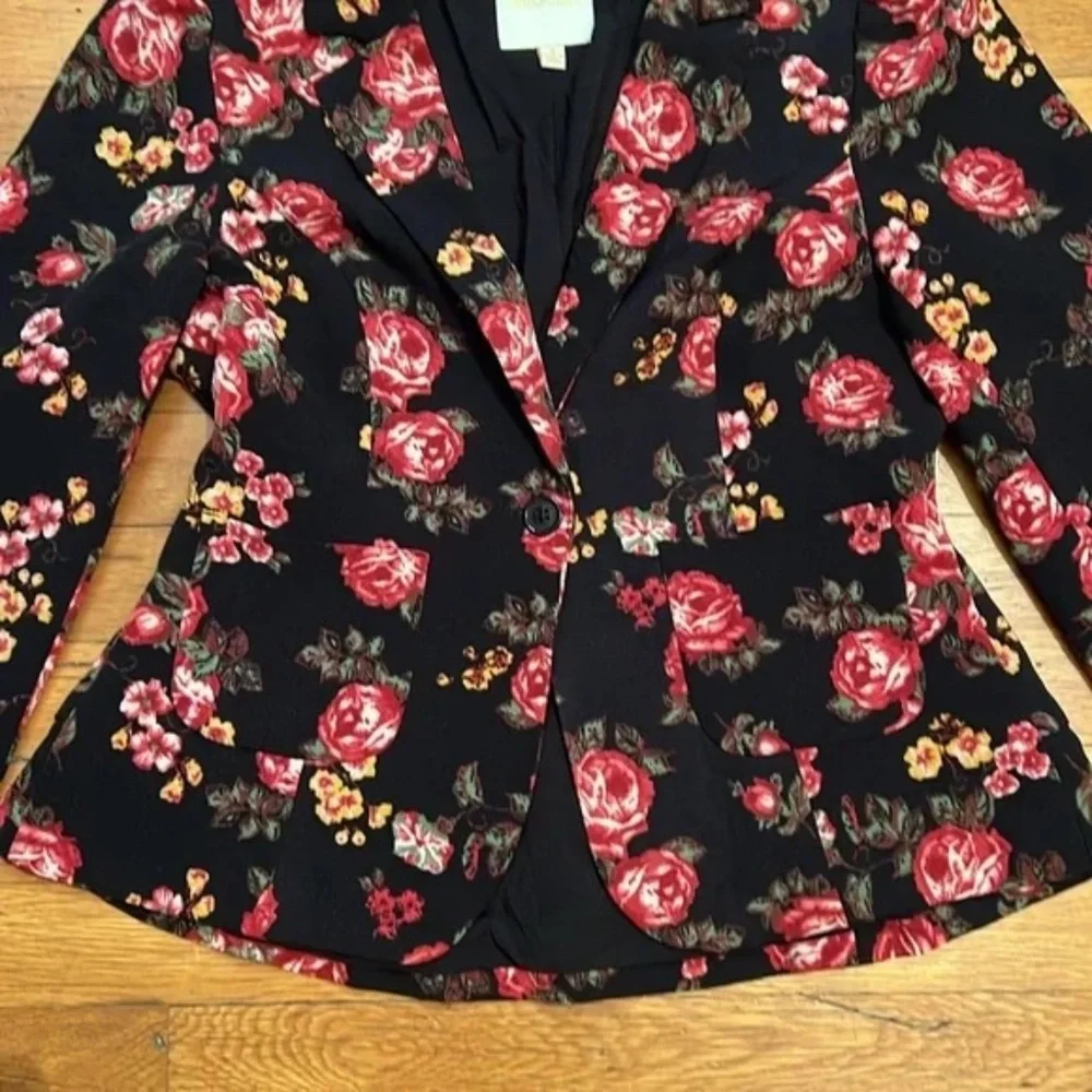 ModCloth Black Floral Blazer with Pink and Red Roses - Picture 5 of 8